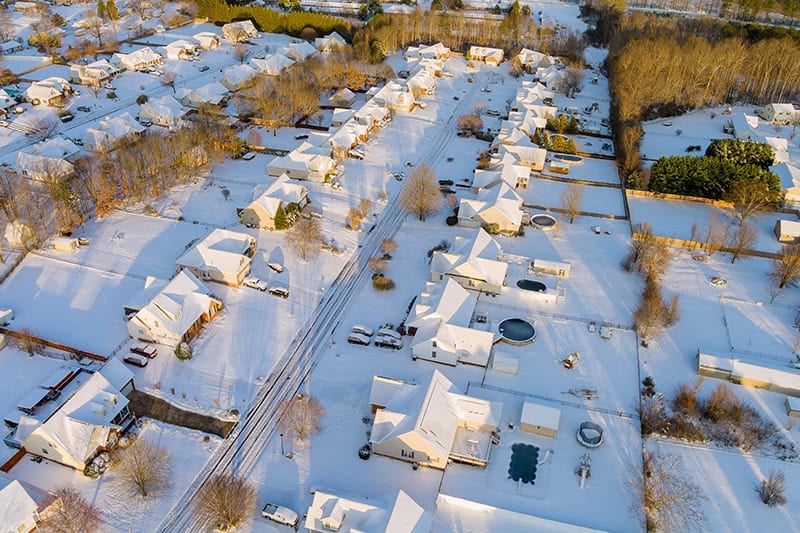 snow on roofs